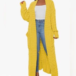 Long Sleeve Open Front Cable Knit Cardigan Sweater with Pockets Loose Outwear